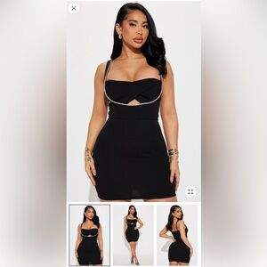Fashion Nova Black Mini Dress with Silver Trim